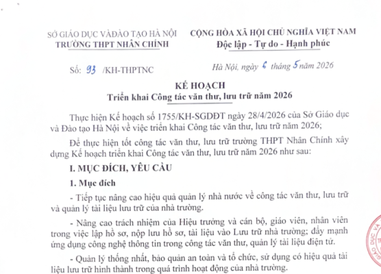 Kế hoạch triển khai Công tác văn thư, lưu trữ năm 2026