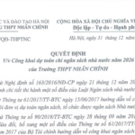 Quyết định về việc công khai dự toán chi ngân sách nhà nước năm 2026 của trường thpt Nhân Chính