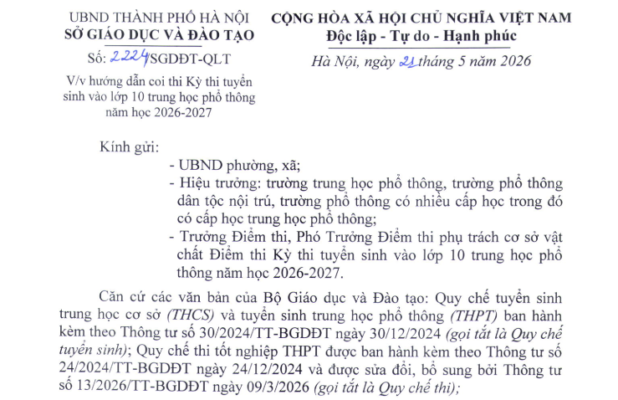 Hướng dẫn coi thi Kỳ thi tuyển sinh vào lớp 10 trung học phổ thông năm học 2026-2027