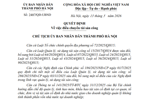Quyết định Về việc điều chuyển tài sản công