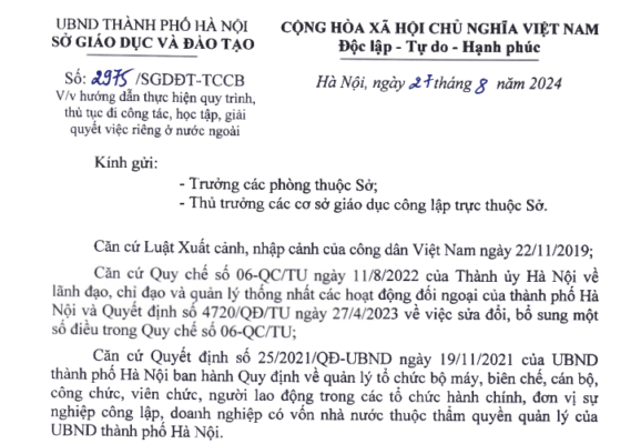 Hướng dẫn thực hiện quy trình, thủ tục đi công tác, học tập, giải quyết việc riêng ở nước ngoài